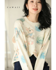  おめかしウサギのふわもちニットプルオーバートップス