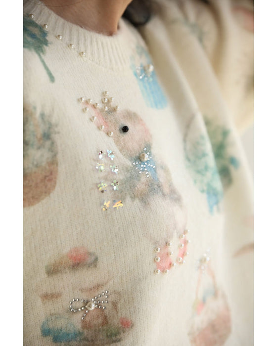 おめかしウサギのふわもちニットプルオーバートップス