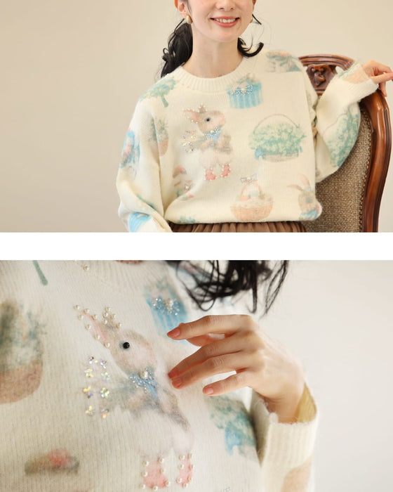 おめかしウサギのふわもちニットプルオーバートップス