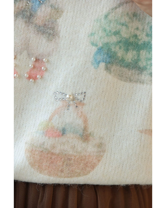 おめかしウサギのふわもちニットプルオーバートップス