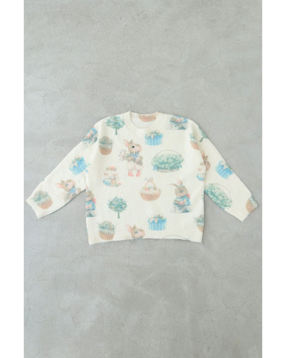 おめかしウサギのふわもちニットプルオーバートップス