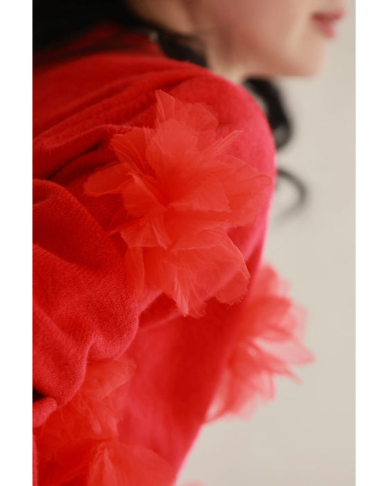 私に花が咲く。赤い立体フラワーニットプルオーバートップス