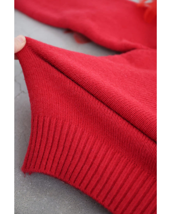 私に花が咲く。赤い立体フラワーニットプルオーバートップス