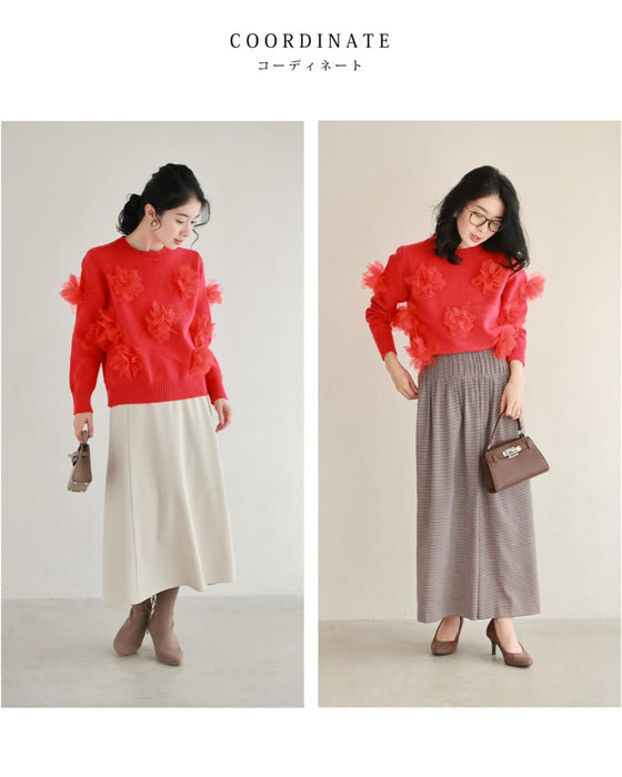 私に花が咲く。赤い立体フラワーニットプルオーバートップス