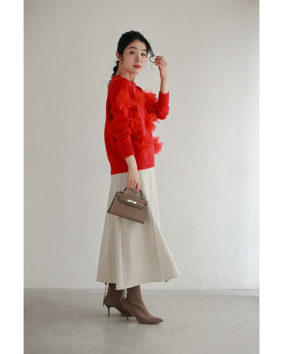 私に花が咲く。赤い立体フラワーニットプルオーバートップス