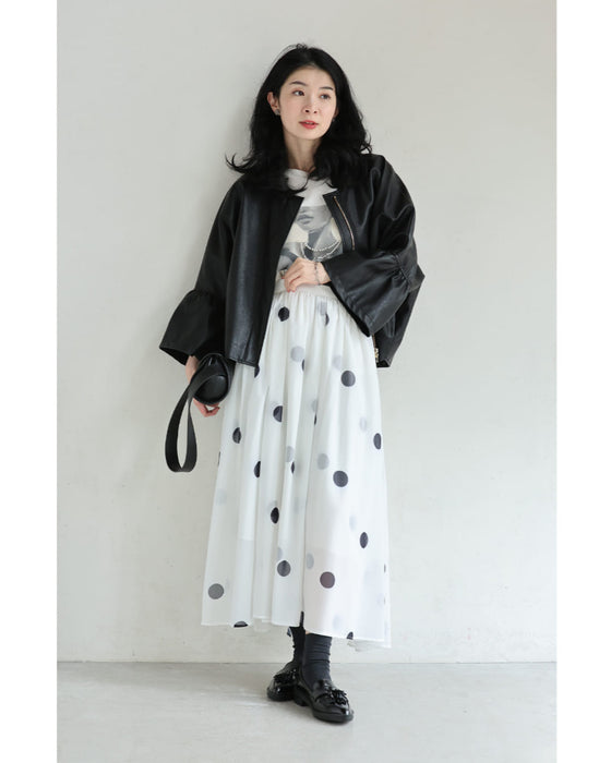 ドット柄舞うシアーミディアムスカート