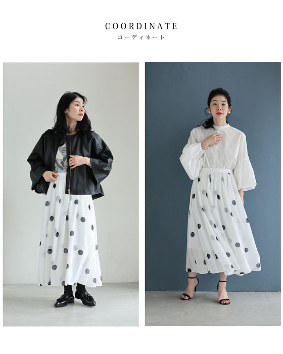 ドット柄舞うシアーミディアムスカート