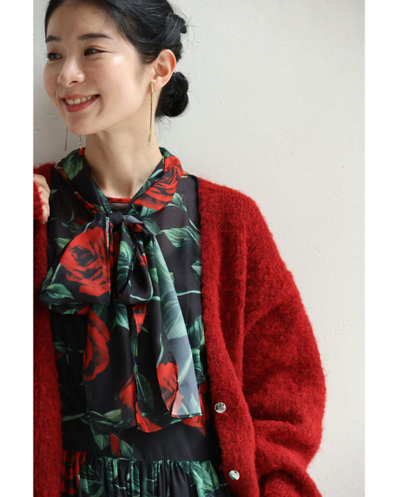 (黒)バラが舞うロイヤルなボウタイロングワンピース