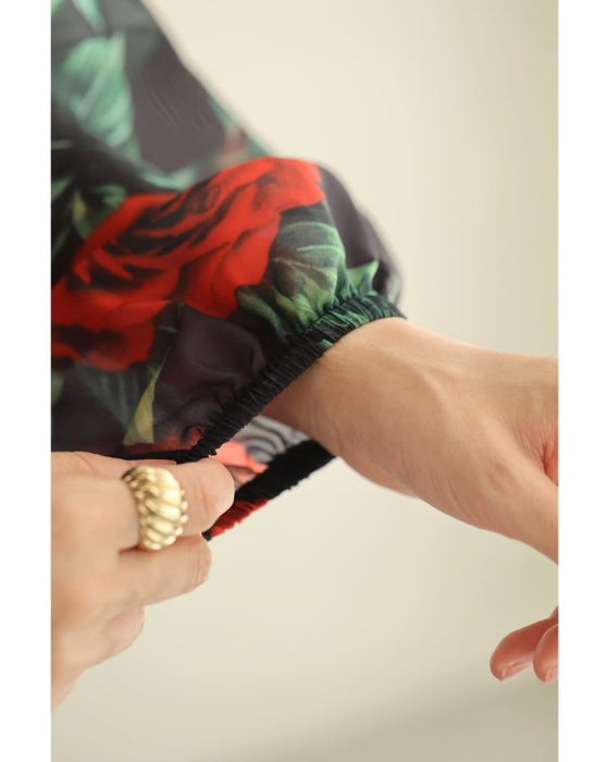 (黒)バラが舞うロイヤルなボウタイロングワンピース