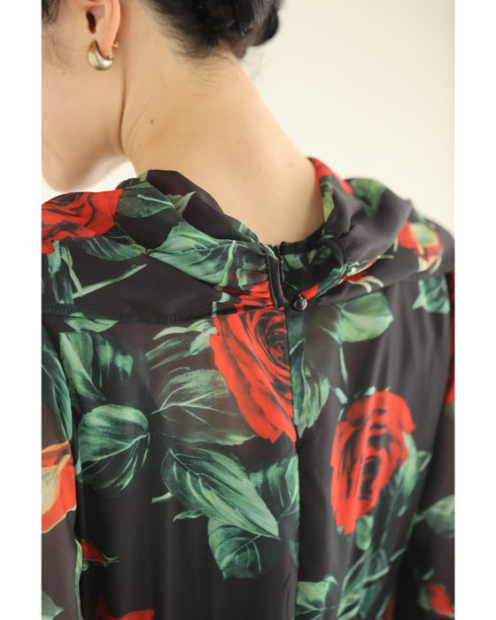 (黒)バラが舞うロイヤルなボウタイロングワンピース