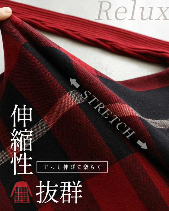 (M-L/2L/3L) (Red x Black) Checkered ribbed knit tunic top