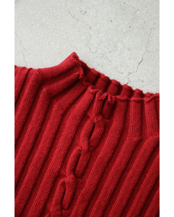 (ML/2L3L対応)(レッド×ブラック)切り替えチェックのリブニットチュニックトップス