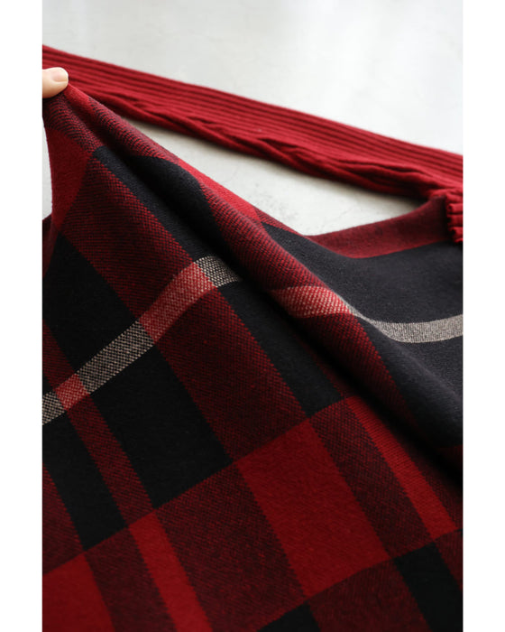 (ML/2L3L対応)(レッド×ブラック)切り替えチェックのリブニットチュニックトップス