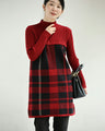 (M-L/2L/3L) (Red x Black) Checkered ribbed knit tunic top