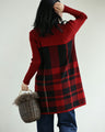 (M-L/2L/3L) (Red x Black) Checkered ribbed knit tunic top
