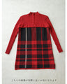 (M-L/2L/3L) (Red x Black) Checkered ribbed knit tunic top