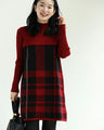 (M-L/2L/3L) (Red x Black) Checkered ribbed knit tunic top