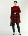 (M-L/2L/3L) (Red x Black) Checkered ribbed knit tunic top