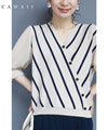 【アウトレット返品交換不可】内向きストライプで細見せ トップス