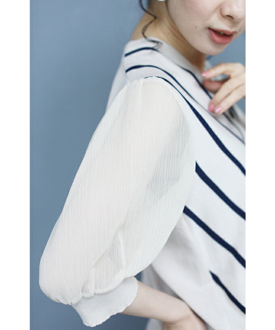 【アウトレット返品交換不可】内向きストライプで細見せ トップス