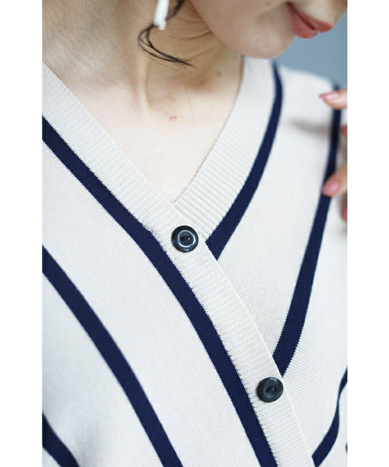 【アウトレット返品交換不可】内向きストライプで細見せ トップス