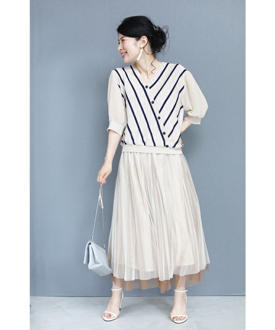 【アウトレット返品交換不可】内向きストライプで細見せ トップス