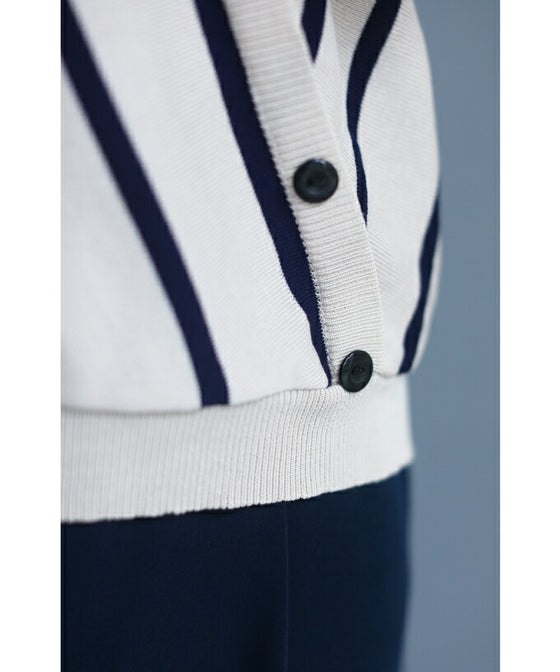 【アウトレット返品交換不可】内向きストライプで細見せ トップス