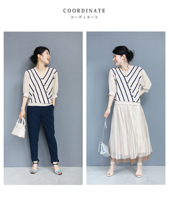 【アウトレット返品交換不可】内向きストライプで細見せ トップス