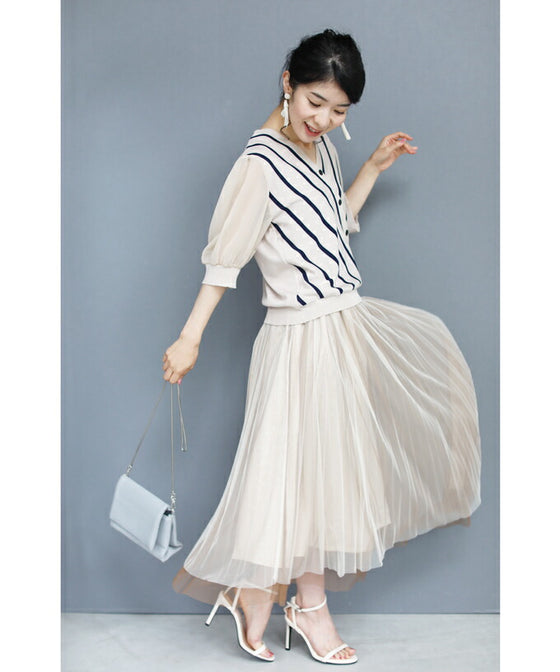 【アウトレット返品交換不可】内向きストライプで細見せ トップス