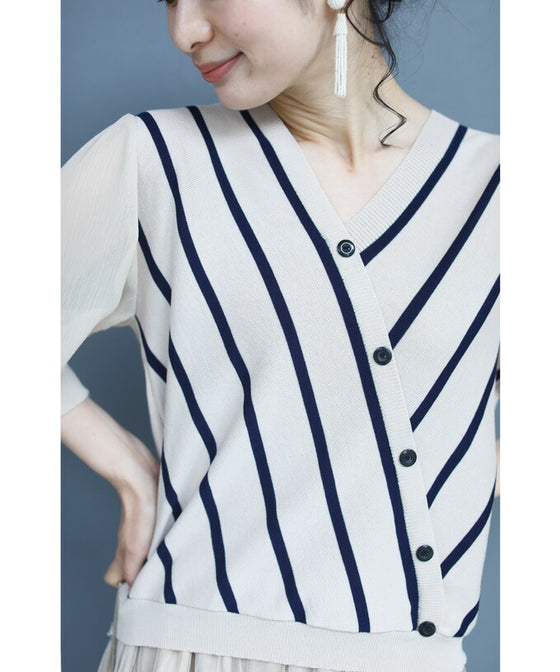 【アウトレット返品交換不可】内向きストライプで細見せ トップス