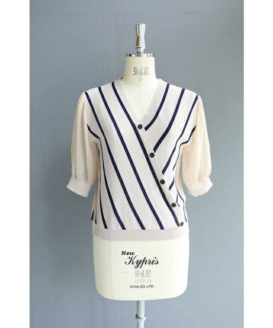 【アウトレット返品交換不可】内向きストライプで細見せ トップス