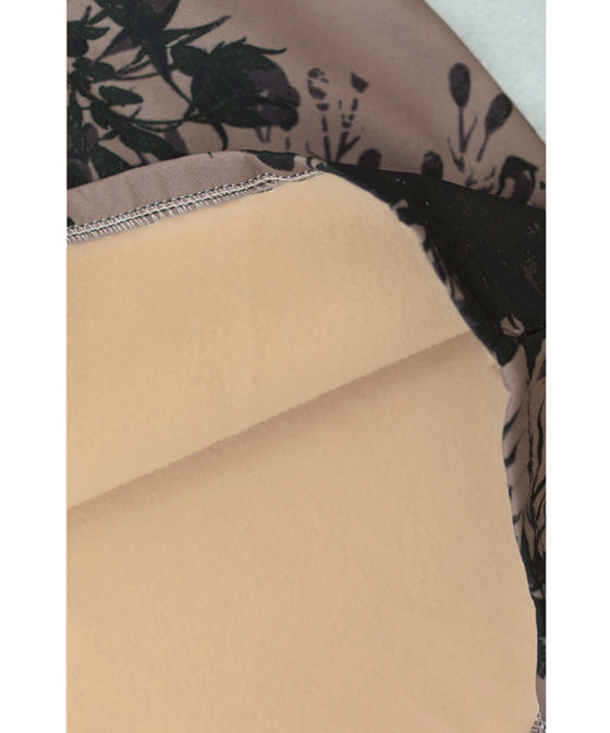 [Sale items cannot be returned or exchanged] Warm, brushed inside, floral print zip-up long parka 