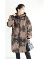 [Sale items cannot be returned or exchanged] Warm, brushed inside, floral print zip-up long parka 