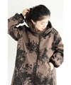 [Sale items cannot be returned or exchanged] Warm, brushed inside, floral print zip-up long parka 