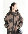 [Sale items cannot be returned or exchanged] Warm, brushed inside, floral print zip-up long parka 