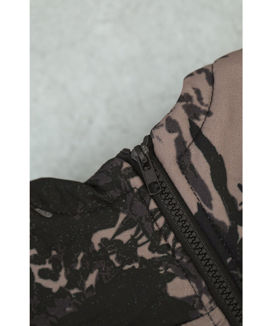 [Sale items cannot be returned or exchanged] Warm, brushed inside, floral print zip-up long parka 