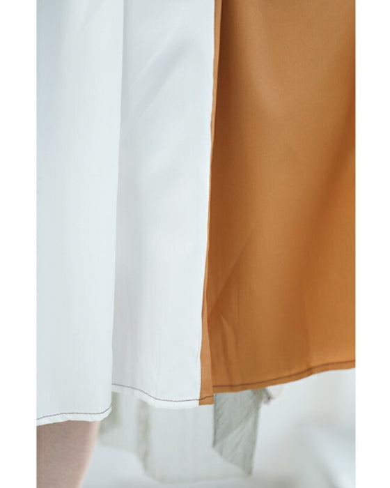 ふわり舞うブロッキングカラーのチュールミディアムワンピース