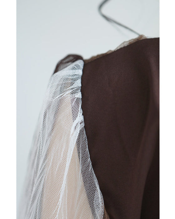 ふわり舞うブロッキングカラーのチュールミディアムワンピース