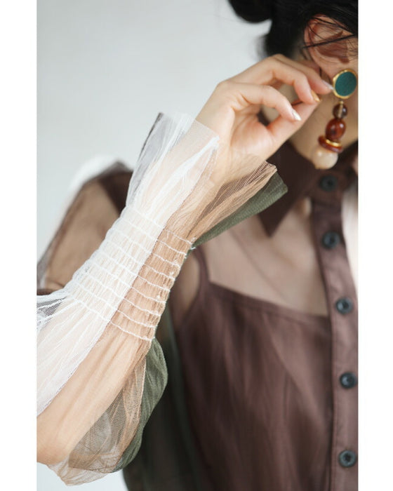 ふわり舞うブロッキングカラーのチュールミディアムワンピース