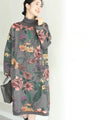 Warm turtleneck mini dress with vibrant flowers
