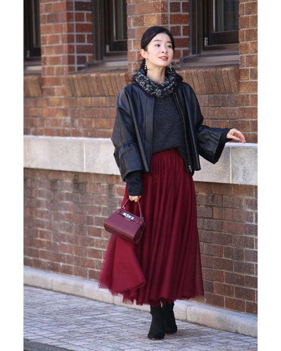 アート柄スヌード風ネックのドルマンニットプルオーバートップス