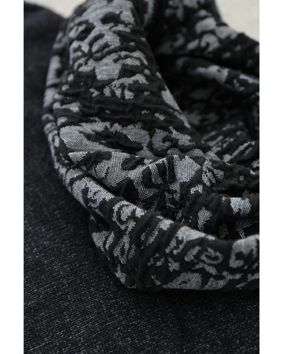 アート柄スヌード風ネックのドルマンニットプルオーバートップス