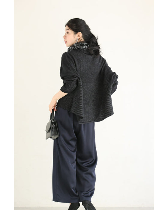 アート柄スヌード風ネックのドルマンニットプルオーバートップス