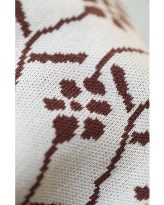 (S~L対応)可愛い花柄ニットのパフスリーブミディアムワンピース