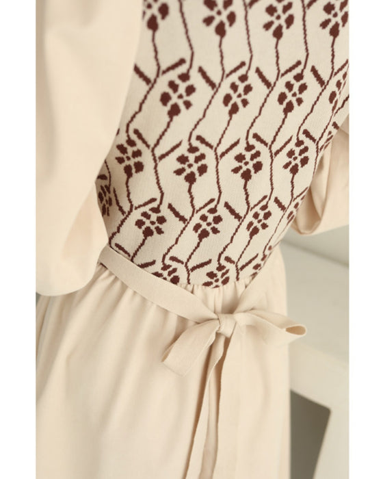 (S~L対応)可愛い花柄ニットのパフスリーブミディアムワンピース