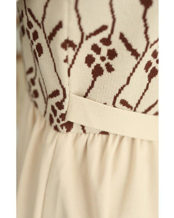 (S~L対応)可愛い花柄ニットのパフスリーブミディアムワンピース