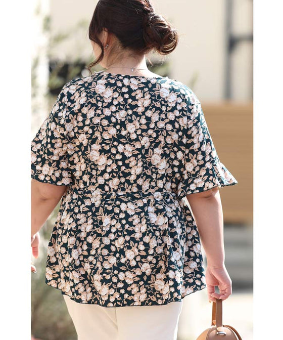 【セール商品返品交換不可】（S~4L対応）ぽっちゃりさん専用花柄ブラウス