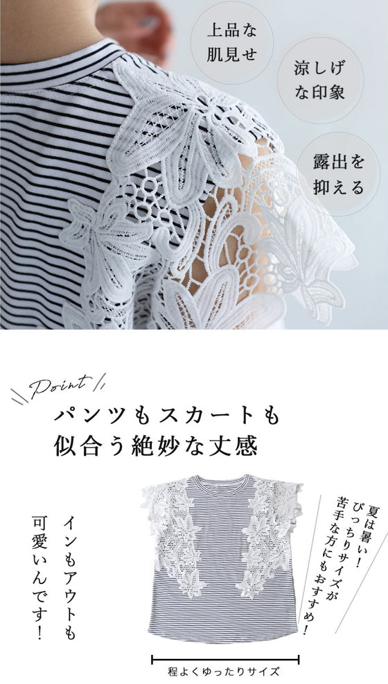 【一部予約商品】着ればエレガント増し花レース袖Tシャツ