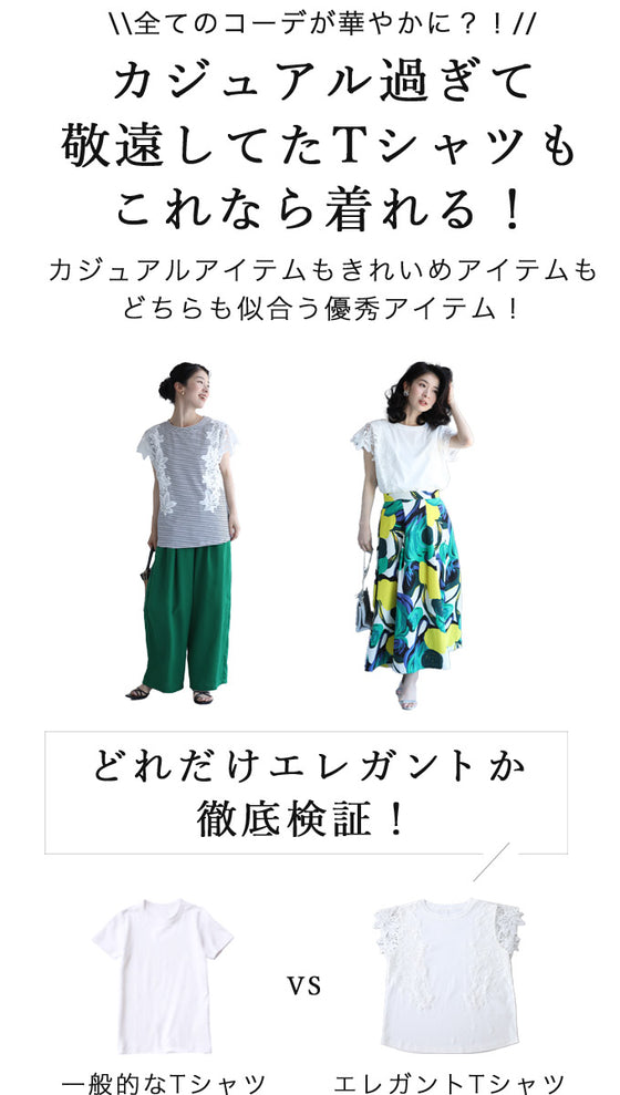 【一部予約商品】着ればエレガント増し花レース袖Tシャツ
