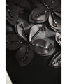 (Black) Sparkling black floral knit top with bejeweled lines